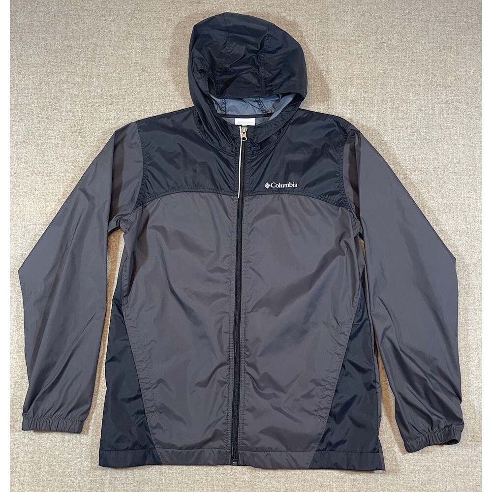 Columbia Kids Black Gray Full Zip Windbreaker Kids L (14/16) Outdoor